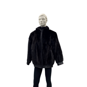 Veste de vison et cuir noir - 8849
