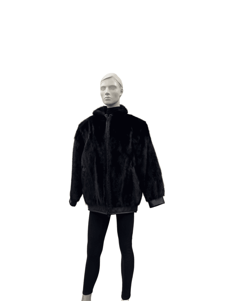 Veste de vison et cuir noir - 8849