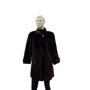 Manteau 3/4 de vison rasé brun foncé - 8850