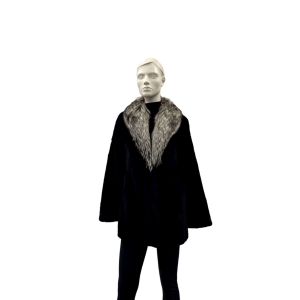 Jacket de castor rasé noir et renard argenté - 8860