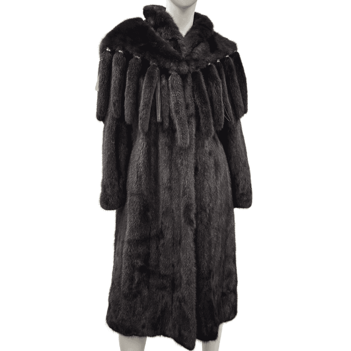 Manteau de vison ranch avec Ă©tole de garnis de queue de vison - 8873